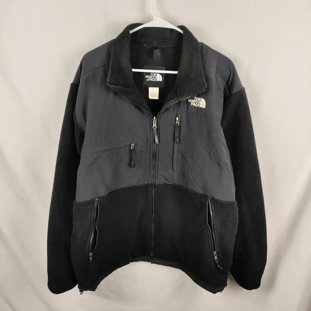 The North Face Denali Jacket Mens Large Black Gray Fleece Full Zip Pockets